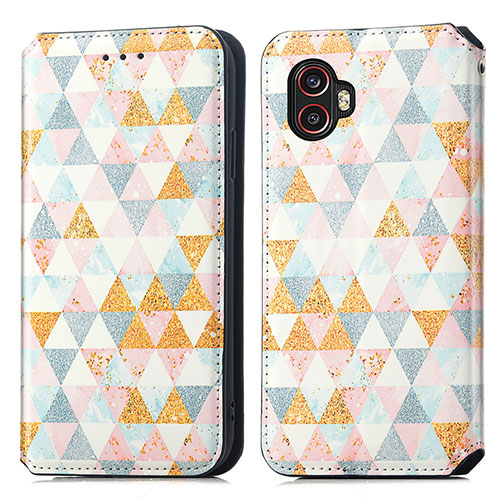 Leather Case Stands Fashionable Pattern Flip Cover Holder S02D for Samsung Galaxy XCover 6 Pro 5G White