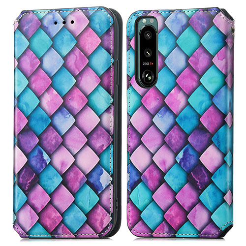 Leather Case Stands Fashionable Pattern Flip Cover Holder S02D for Sony Xperia 5 III Purple