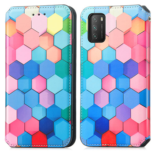 Leather Case Stands Fashionable Pattern Flip Cover Holder S02D for Xiaomi Poco M3 Colorful