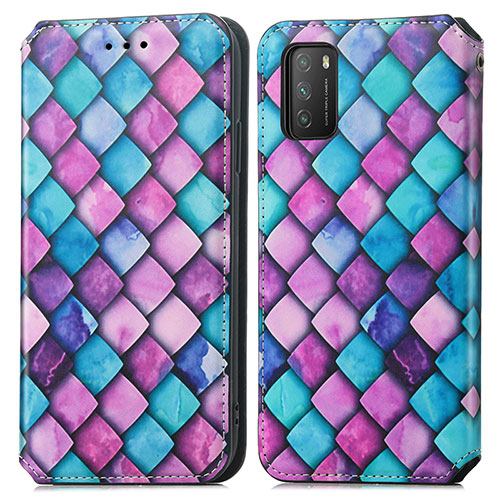 Leather Case Stands Fashionable Pattern Flip Cover Holder S02D for Xiaomi Poco M3 Purple