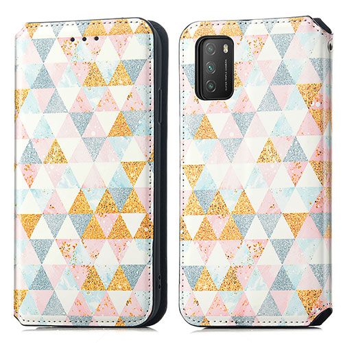 Leather Case Stands Fashionable Pattern Flip Cover Holder S02D for Xiaomi Poco M3 White
