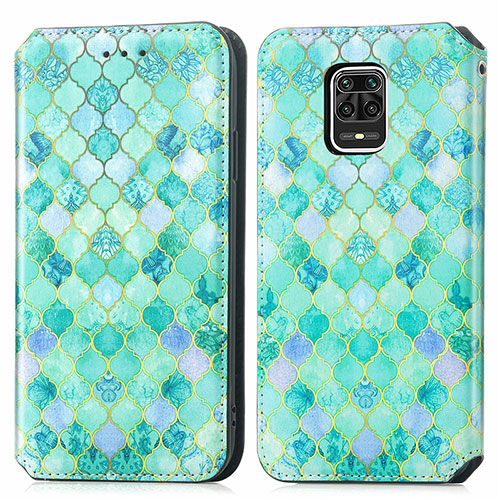 Leather Case Stands Fashionable Pattern Flip Cover Holder S02D for Xiaomi Redmi Note 9 Pro Green