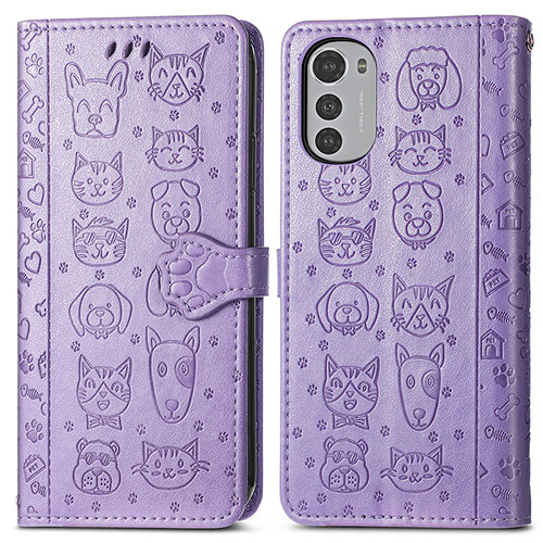 Leather Case Stands Fashionable Pattern Flip Cover Holder S03D for Motorola Moto E32s Purple