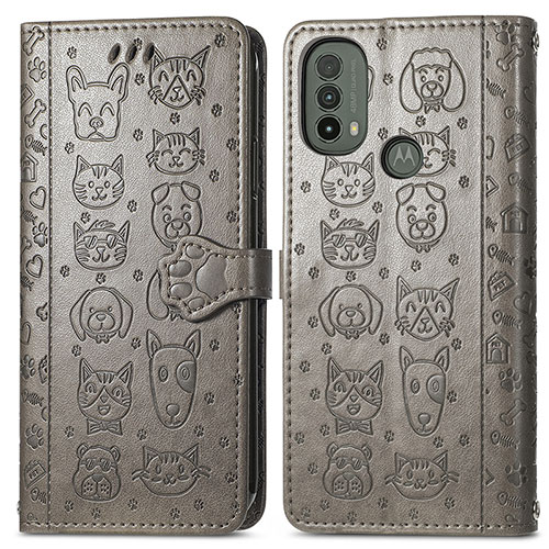 Leather Case Stands Fashionable Pattern Flip Cover Holder S03D for Motorola Moto E40 Gray