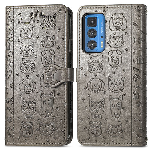 Leather Case Stands Fashionable Pattern Flip Cover Holder S03D for Motorola Moto Edge 20 Pro 5G Gray