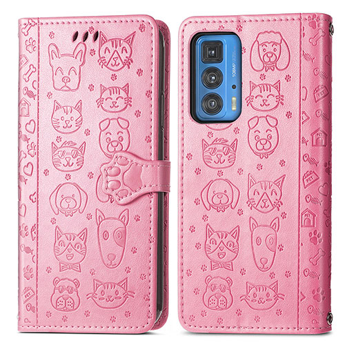 Leather Case Stands Fashionable Pattern Flip Cover Holder S03D for Motorola Moto Edge 20 Pro 5G Pink