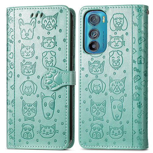 Leather Case Stands Fashionable Pattern Flip Cover Holder S03D for Motorola Moto Edge 30 5G Green