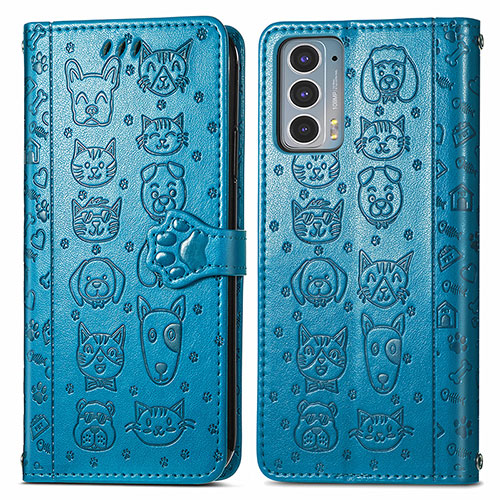 Leather Case Stands Fashionable Pattern Flip Cover Holder S03D for Motorola Moto Edge Lite 5G Blue