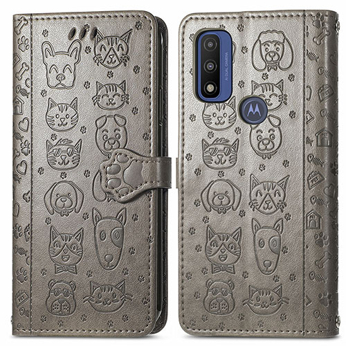 Leather Case Stands Fashionable Pattern Flip Cover Holder S03D for Motorola Moto G Pure Gray