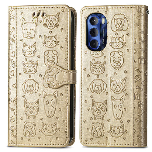 Leather Case Stands Fashionable Pattern Flip Cover Holder S03D for Motorola Moto G Stylus (2022) 5G Gold