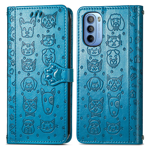 Leather Case Stands Fashionable Pattern Flip Cover Holder S03D for Motorola Moto G31 Blue