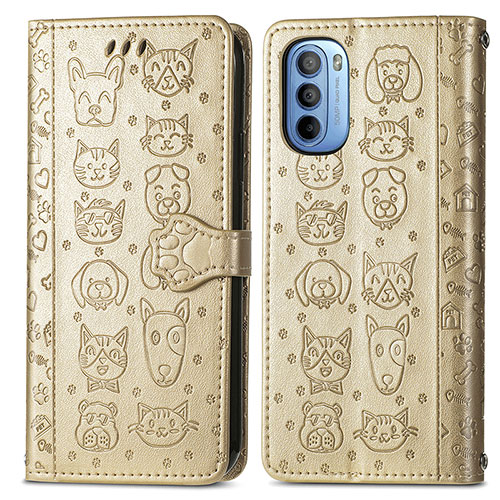 Leather Case Stands Fashionable Pattern Flip Cover Holder S03D for Motorola Moto G41 Gold