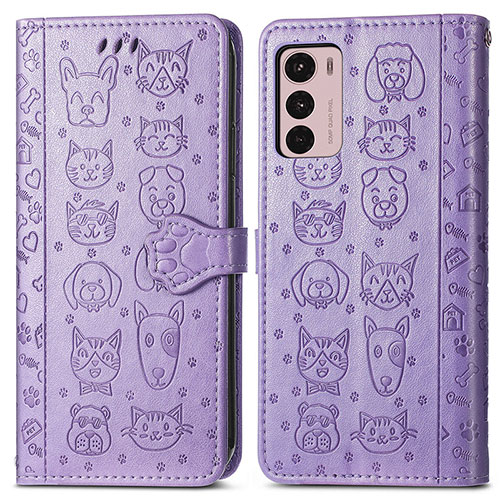 Leather Case Stands Fashionable Pattern Flip Cover Holder S03D for Motorola Moto G42 Purple