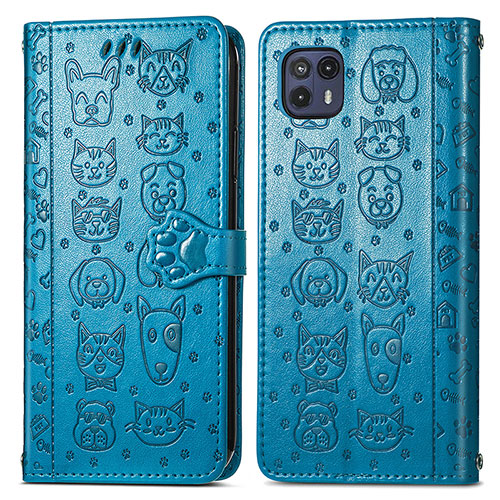 Leather Case Stands Fashionable Pattern Flip Cover Holder S03D for Motorola Moto G50 5G Blue