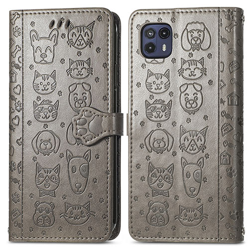 Leather Case Stands Fashionable Pattern Flip Cover Holder S03D for Motorola Moto G50 5G Gray