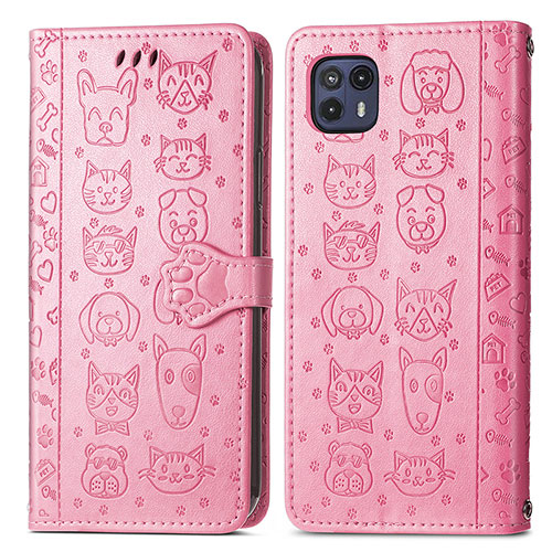 Leather Case Stands Fashionable Pattern Flip Cover Holder S03D for Motorola Moto G50 5G Pink