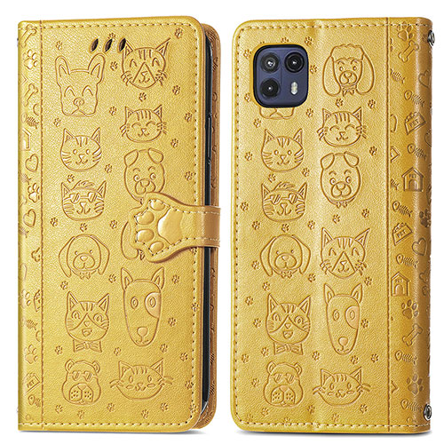 Leather Case Stands Fashionable Pattern Flip Cover Holder S03D for Motorola Moto G50 5G Yellow