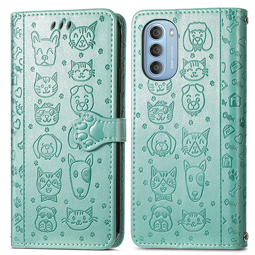 Leather Case Stands Fashionable Pattern Flip Cover Holder S03D for Motorola Moto G51 5G Green