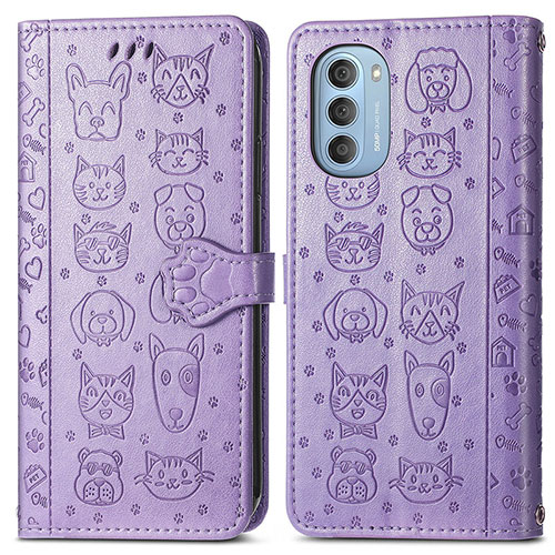 Leather Case Stands Fashionable Pattern Flip Cover Holder S03D for Motorola Moto G51 5G Purple