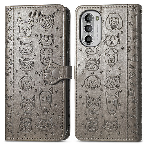 Leather Case Stands Fashionable Pattern Flip Cover Holder S03D for Motorola MOTO G52 Gray