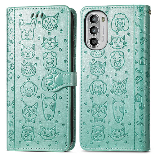 Leather Case Stands Fashionable Pattern Flip Cover Holder S03D for Motorola MOTO G52 Green