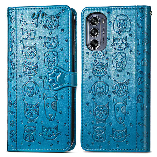 Leather Case Stands Fashionable Pattern Flip Cover Holder S03D for Motorola Moto G62 5G Blue