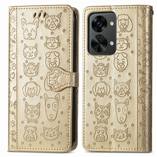 Leather Case Stands Fashionable Pattern Flip Cover Holder S03D for OnePlus Nord 2T 5G Gold