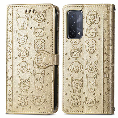 Leather Case Stands Fashionable Pattern Flip Cover Holder S03D for OnePlus Nord N200 5G Gold