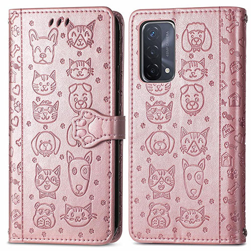 Leather Case Stands Fashionable Pattern Flip Cover Holder S03D for OnePlus Nord N200 5G Rose Gold
