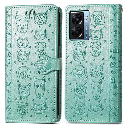 Leather Case Stands Fashionable Pattern Flip Cover Holder S03D for OnePlus Nord N300 5G Green