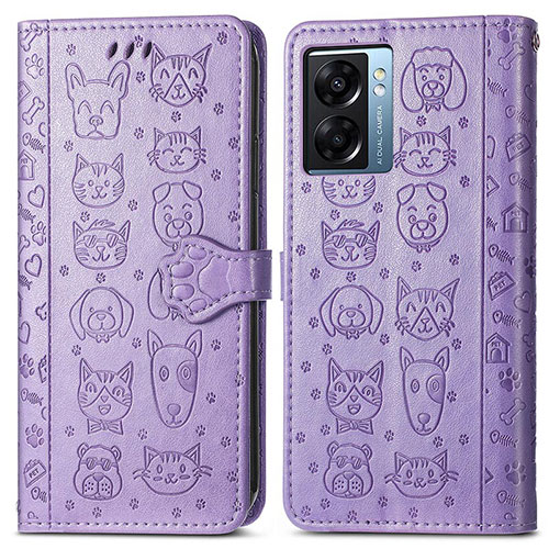 Leather Case Stands Fashionable Pattern Flip Cover Holder S03D for OnePlus Nord N300 5G Purple