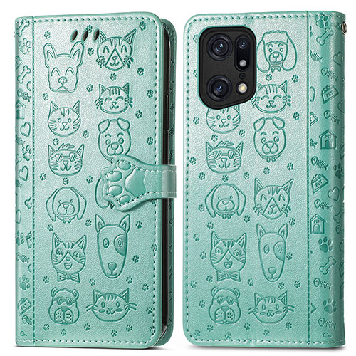 Leather Case Stands Fashionable Pattern Flip Cover Holder S03D for Oppo Find X5 5G Green