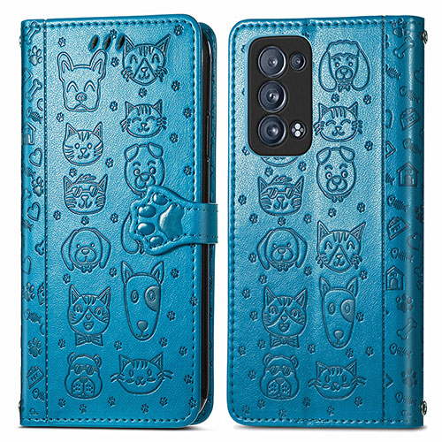 Leather Case Stands Fashionable Pattern Flip Cover Holder S03D for Oppo Reno6 Pro+ Plus 5G Blue