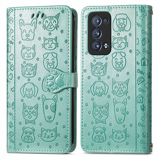 Leather Case Stands Fashionable Pattern Flip Cover Holder S03D for Oppo Reno6 Pro+ Plus 5G Green