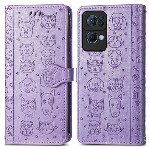 Leather Case Stands Fashionable Pattern Flip Cover Holder S03D for Oppo Reno7 Pro 5G Purple