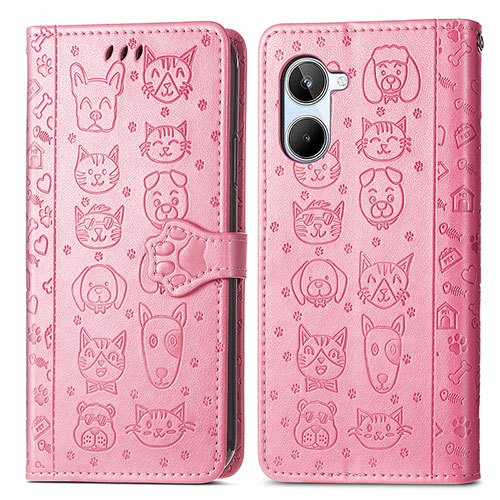 Leather Case Stands Fashionable Pattern Flip Cover Holder S03D for Realme 10 Pro 5G Pink