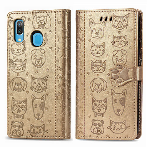 Leather Case Stands Fashionable Pattern Flip Cover Holder S03D for Samsung Galaxy A20 Gold