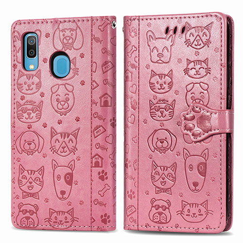 Leather Case Stands Fashionable Pattern Flip Cover Holder S03D for Samsung Galaxy A20 Rose Gold