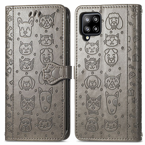Leather Case Stands Fashionable Pattern Flip Cover Holder S03D for Samsung Galaxy A42 5G Gray