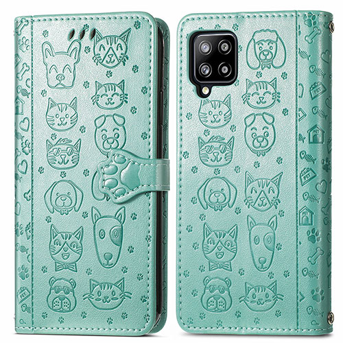 Leather Case Stands Fashionable Pattern Flip Cover Holder S03D for Samsung Galaxy A42 5G Green