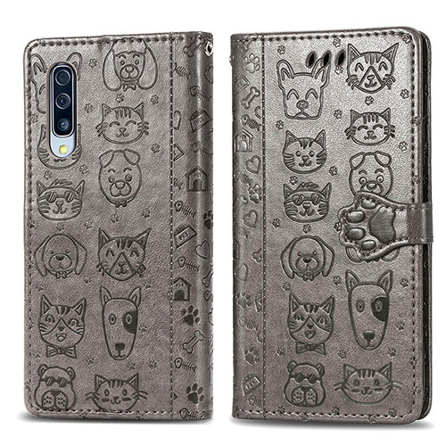 Leather Case Stands Fashionable Pattern Flip Cover Holder S03D for Samsung Galaxy A50 Gray