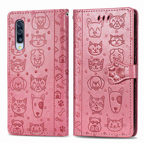 Leather Case Stands Fashionable Pattern Flip Cover Holder S03D for Samsung Galaxy A50 Rose Gold