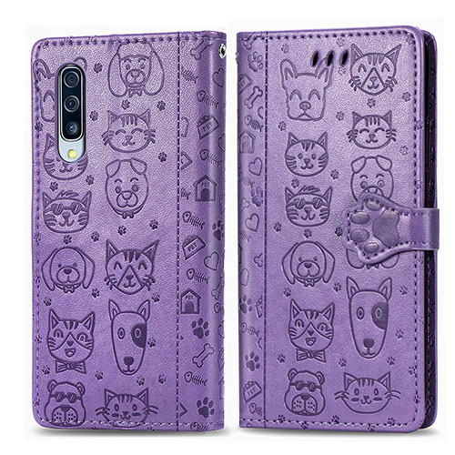 Leather Case Stands Fashionable Pattern Flip Cover Holder S03D for Samsung Galaxy A50S Purple