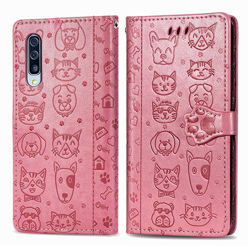 Leather Case Stands Fashionable Pattern Flip Cover Holder S03D for Samsung Galaxy A50S Rose Gold