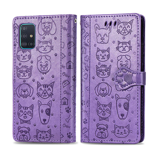Leather Case Stands Fashionable Pattern Flip Cover Holder S03D for Samsung Galaxy A51 5G Purple