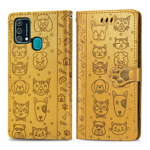 Leather Case Stands Fashionable Pattern Flip Cover Holder S03D for Samsung Galaxy F41 Yellow