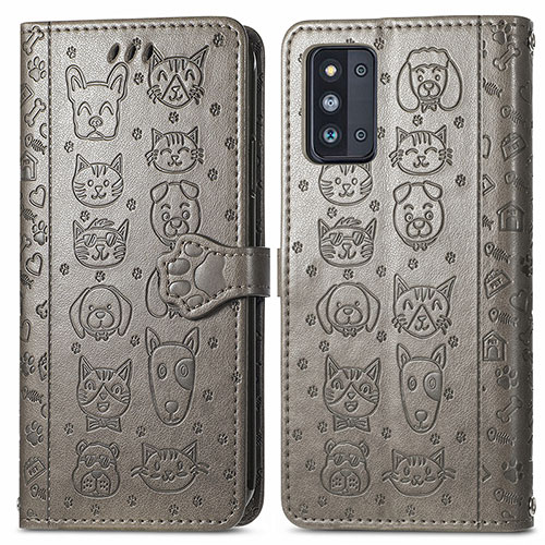 Leather Case Stands Fashionable Pattern Flip Cover Holder S03D for Samsung Galaxy F52 5G Gray