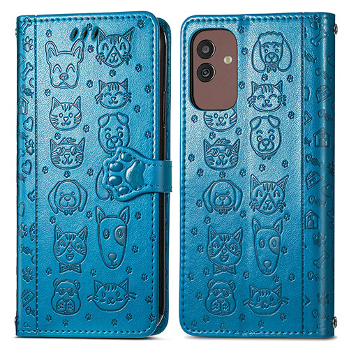 Leather Case Stands Fashionable Pattern Flip Cover Holder S03D for Samsung Galaxy M13 5G Blue