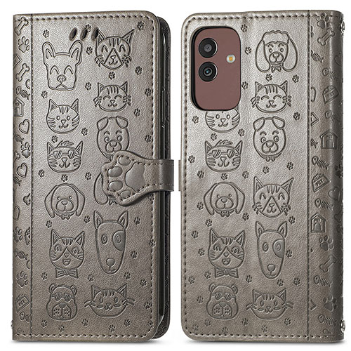 Leather Case Stands Fashionable Pattern Flip Cover Holder S03D for Samsung Galaxy M13 5G Gray