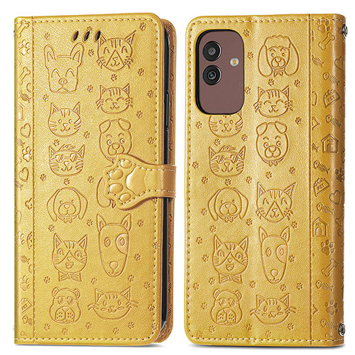 Leather Case Stands Fashionable Pattern Flip Cover Holder S03D for Samsung Galaxy M13 5G Yellow